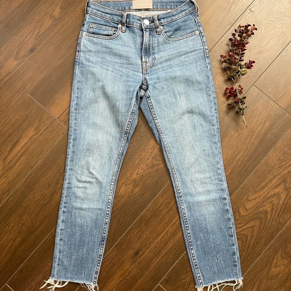 Everlane mid rise skinny jeans raw hem